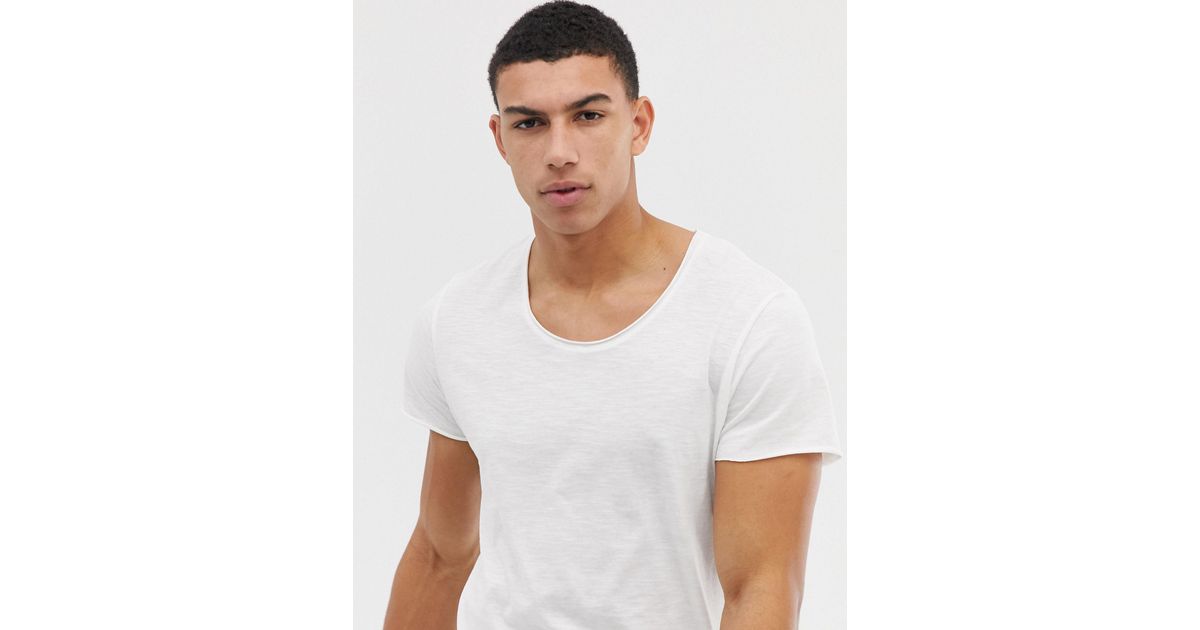 Jack & Jones Essentials Scoop Neck Longline T-shirt in White for Men | Lyst
