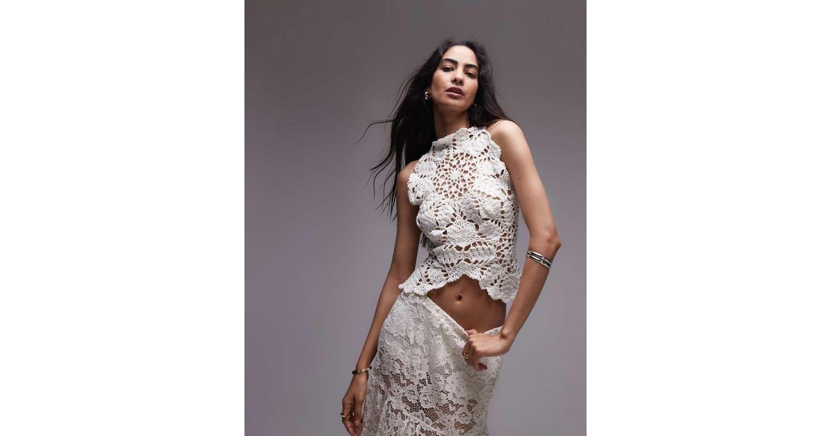 TOPSHOP Premium Knitted Crochet Style Open Back Top With