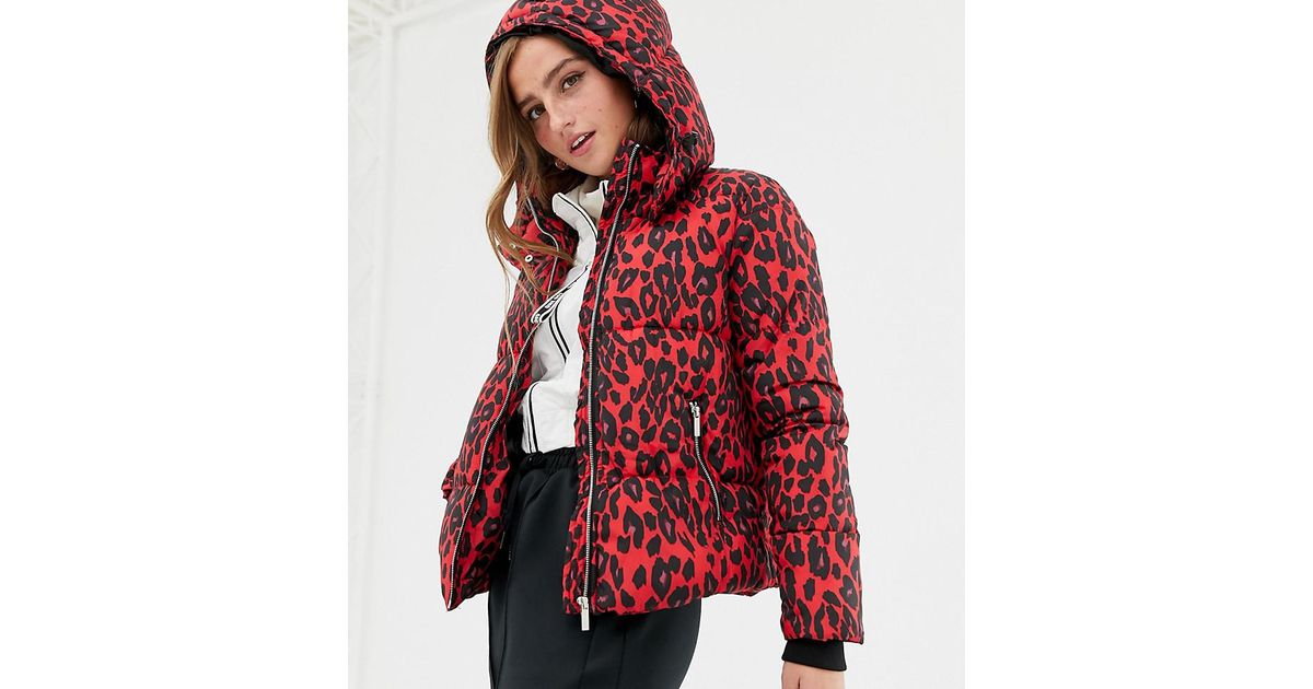 red leopard print puffer jacket