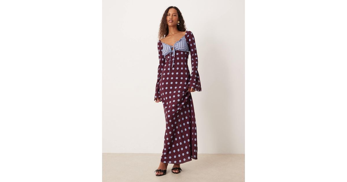 ASOS Long Sleeve Frill Detail Maxi Dress in Red | Lyst
