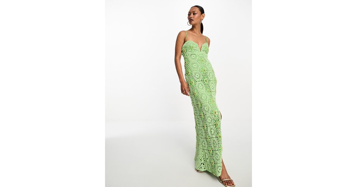 green emerald velvet dress GREEN WITH ENVY CROCHET MIDI DRESS IN GREEN  AKIRA