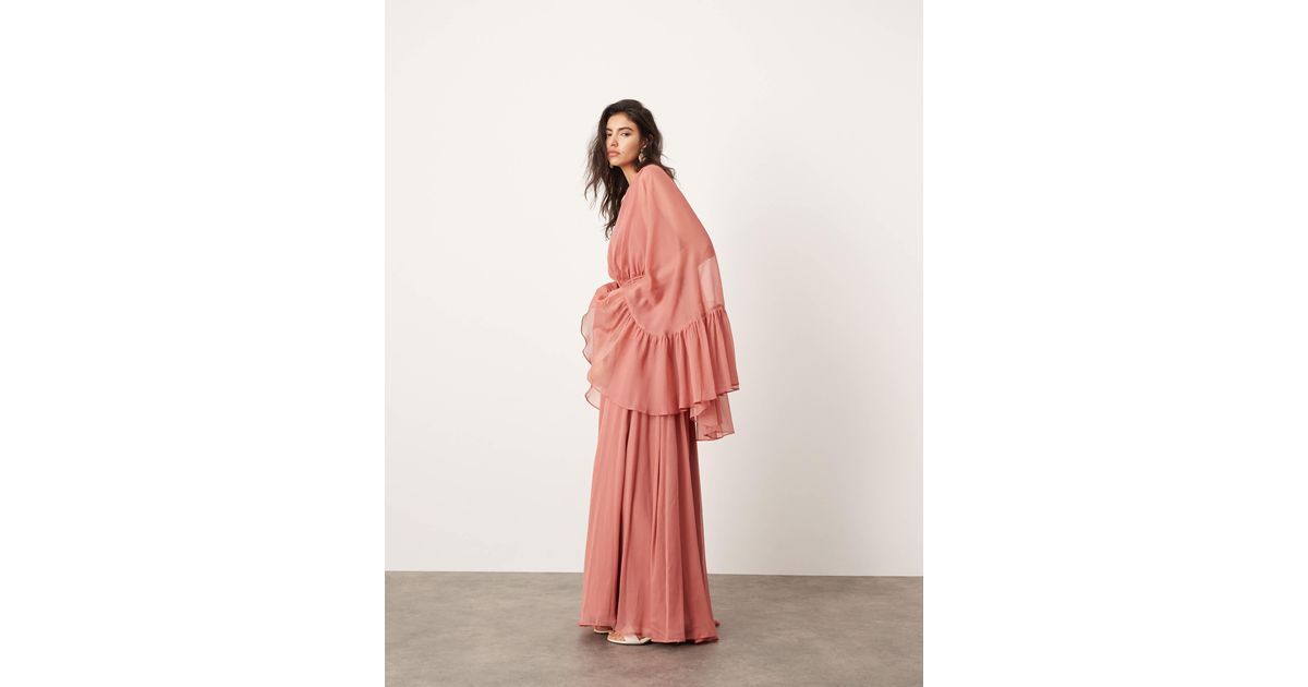 Keyhole Neckline Open Back Chiffon Maxi Dress Blushing Pink