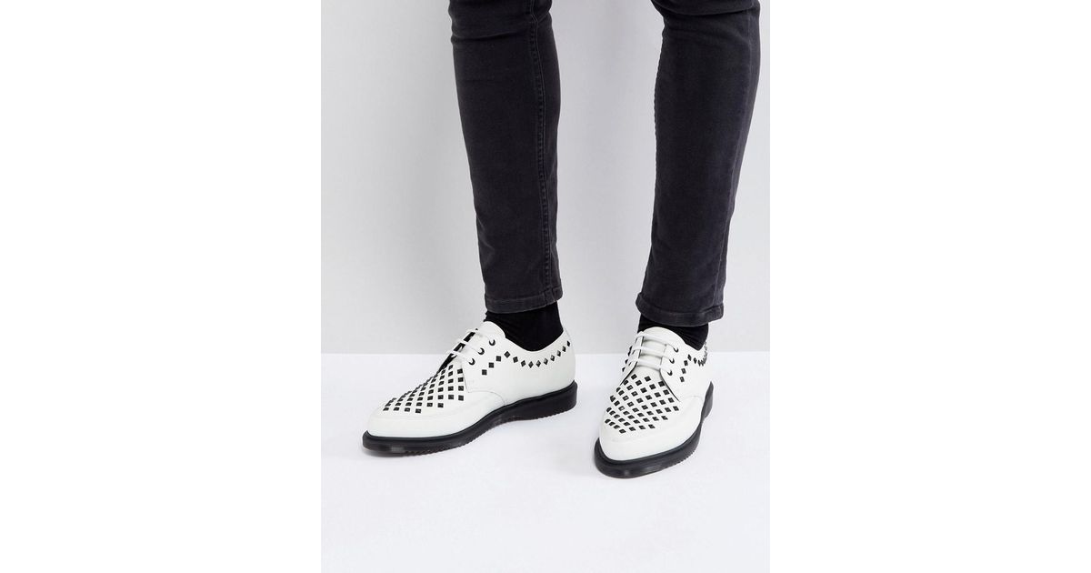 dr martens willis white leather studded flat shoes