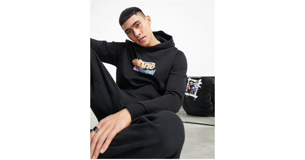 Bershka Naruto Shippuden Back Print Hoodie in Black for Men | Lyst