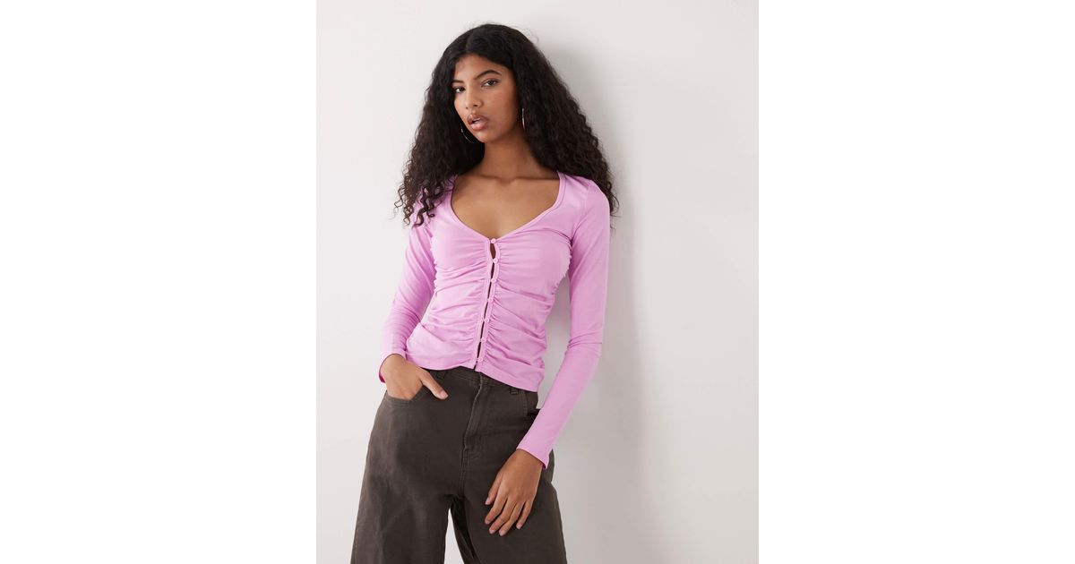Monki 05913267 Monki Ruched Button Open Jersey Top in Pink | Lyst