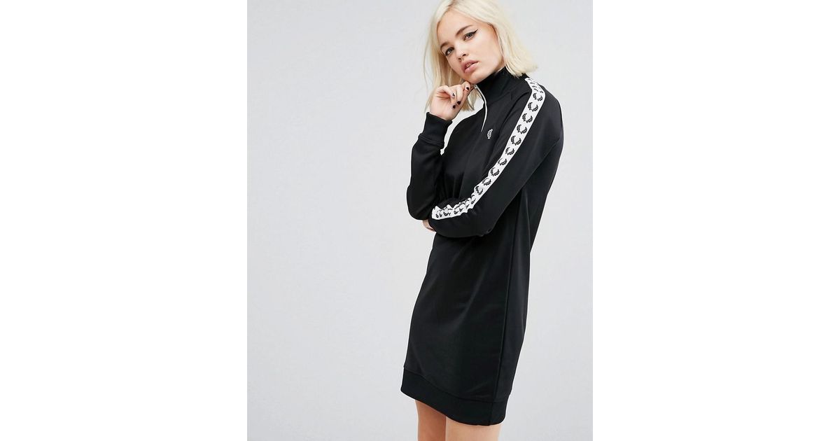 Fred Perry Cotton Retro Taped Tracksuit Dress in Black | Lyst