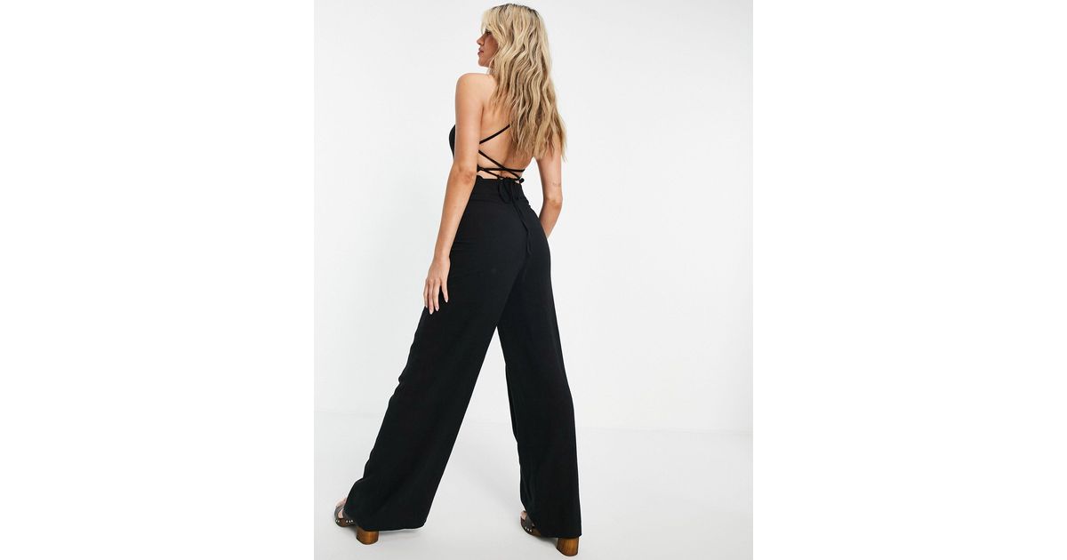 TOPSHOP Square Neck Going Out Jumpsuit in Black | Lyst
