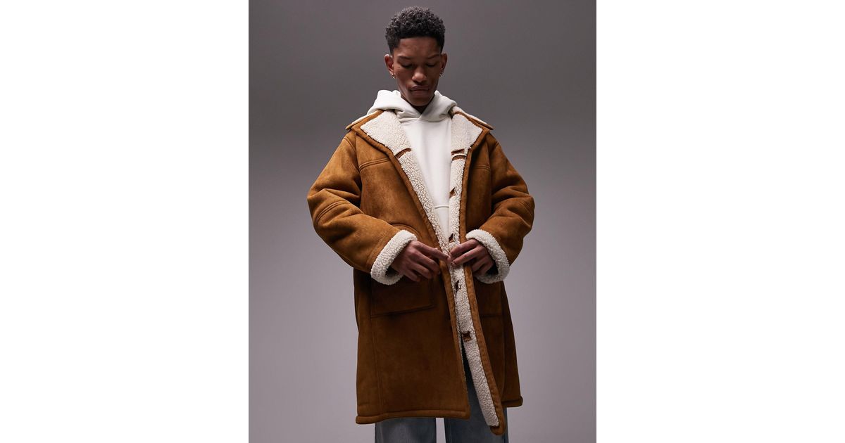 Faux shearling top trench coat mens