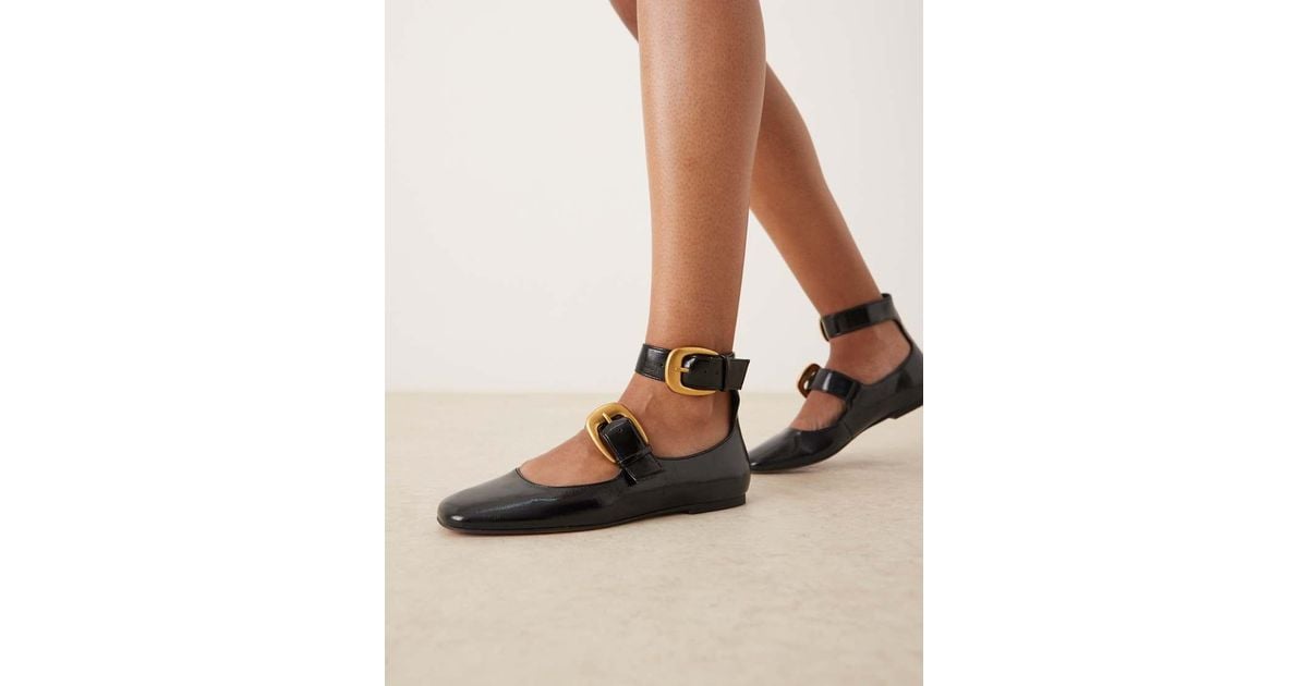 ASOS Lorna Oversized Buckle Mary Jane Ballet Flats in Natural | Lyst UK