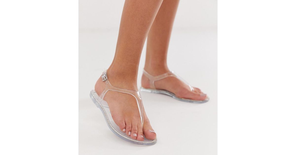 New Look Jelly Flat Sandals In Clear in 