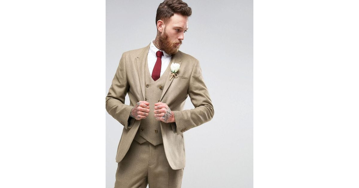 ASOS Synthetic Wedding Skinny Suit Jacket In Taupe Twist ...