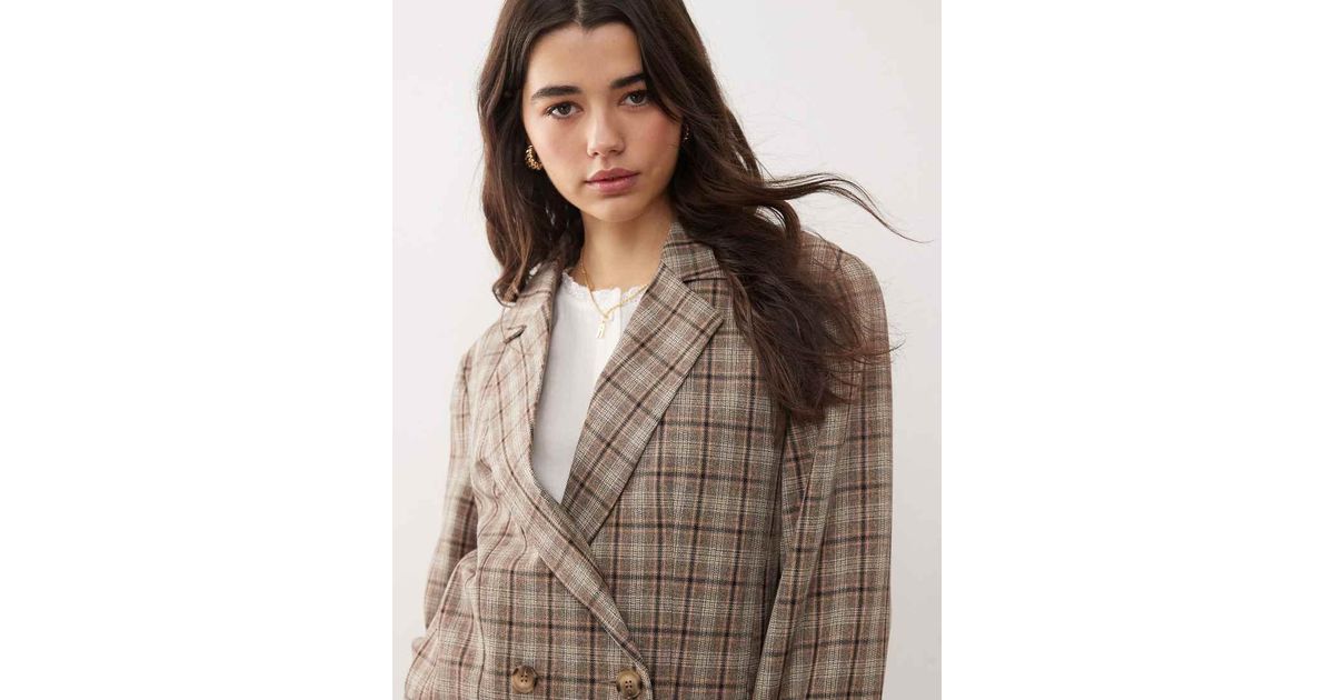 Miss Selfridge Slouchy Oversized Double Breasted Blazer in Brown