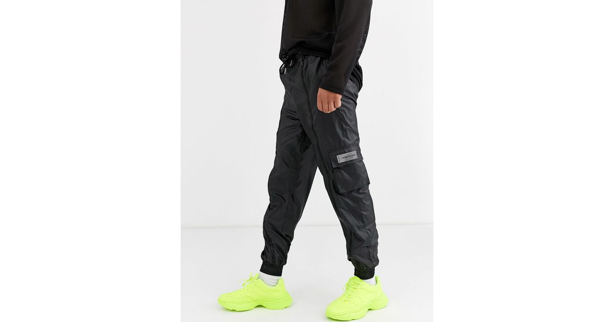 black shiny cargo pants
