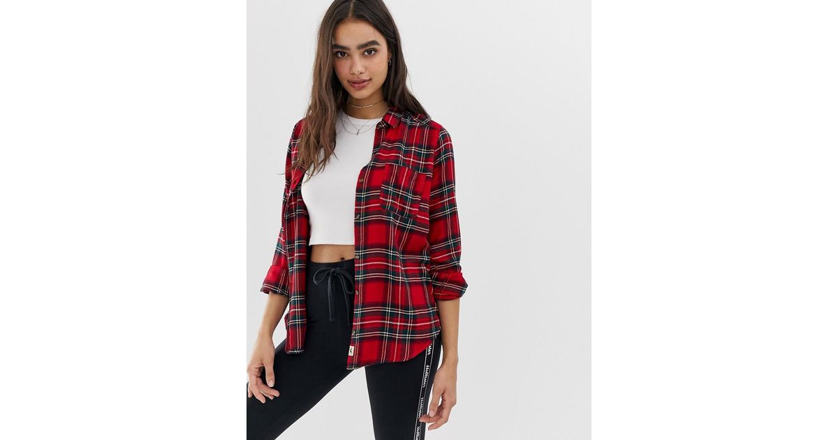 Hollister Oversized Flannel Boyfriend Shirt In Check in Red | Lyst