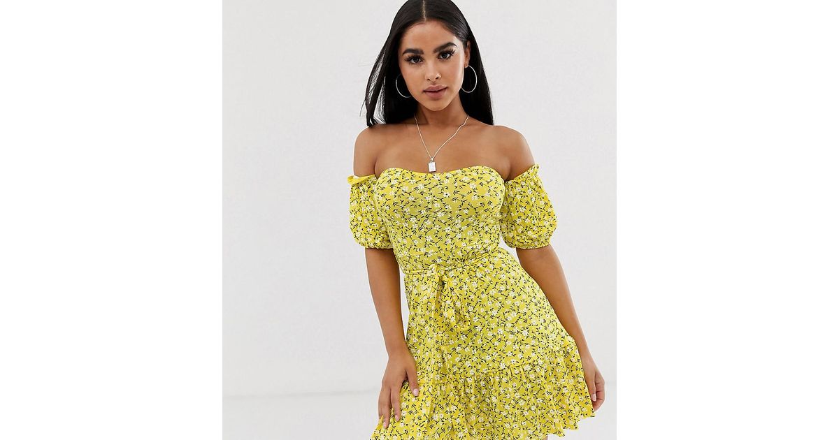 yellow bardot dress