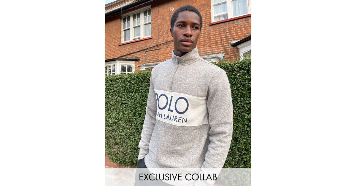 Polo Ralph Lauren X Asos Exclusive Collab Half Zip Sweatshirt in Grey for  Men | Lyst Canada