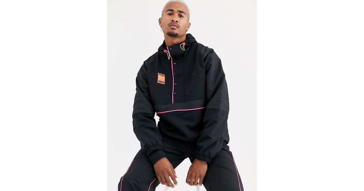 adidas originals adiplore half zip jacket with hood in black