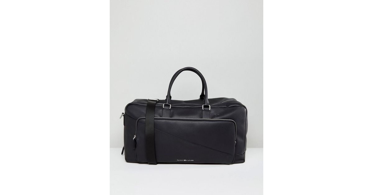 Tommy Hilfiger Diagonal Faux Leather Duffle Bag In Black for Men - Lyst