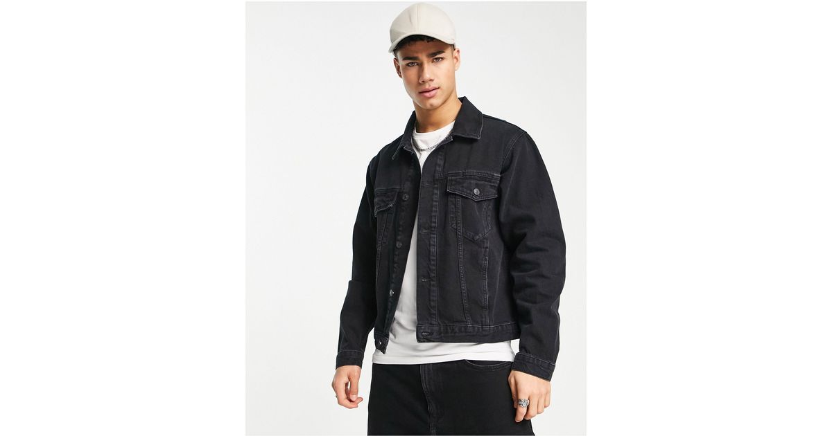 TOPMAN Regular Fit Denim Jacket in Black for Men Lyst