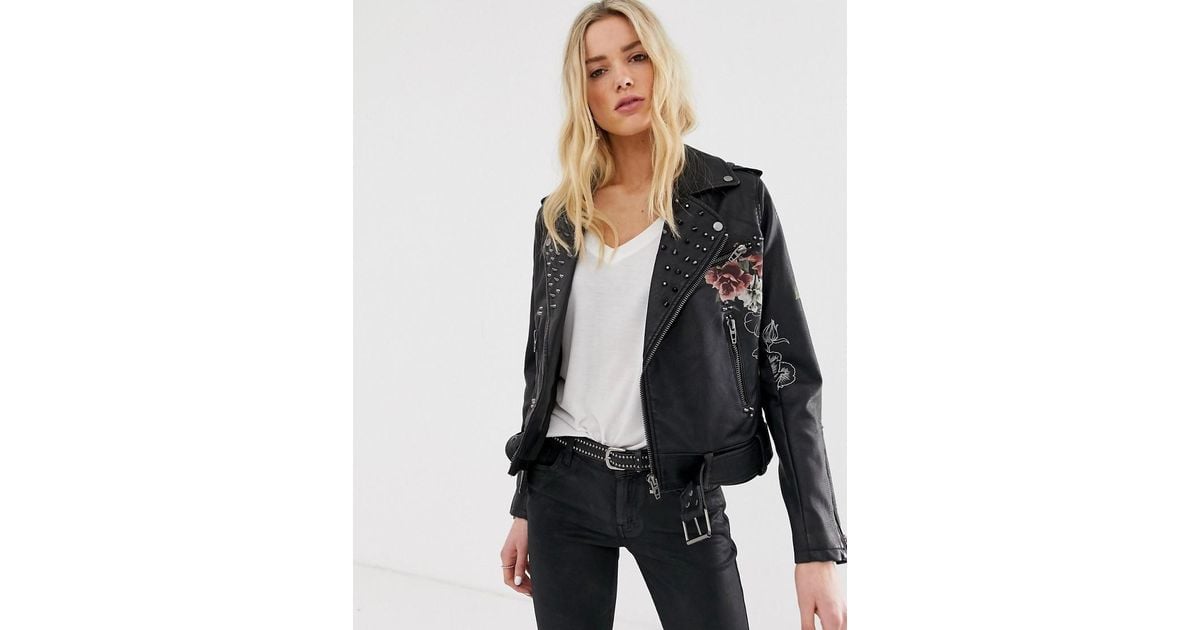Blanknyc embroidered leather jacket top