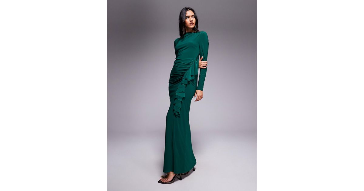 DASKA Exclusive High Neck Maxi Dress in Green | Lyst