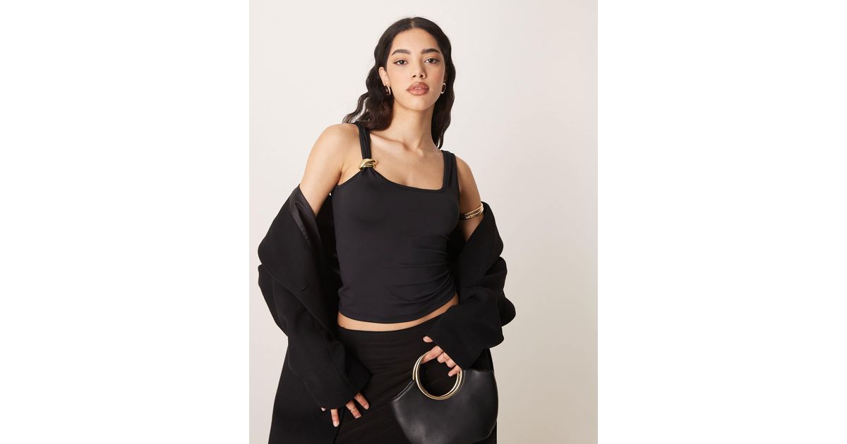ASOS Vest Top With Gold Cinched Strap Detail in Black | Lyst