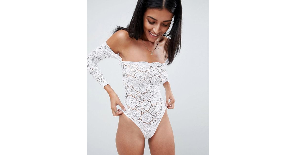 ASOS Lex Premium Lace Long Sleeve Off Shoulder bodysuit