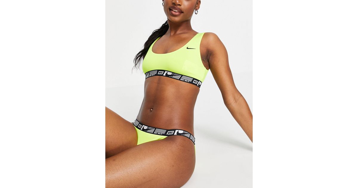 Nike Logo Taped Bikini Top in Yellow | Lyst UK