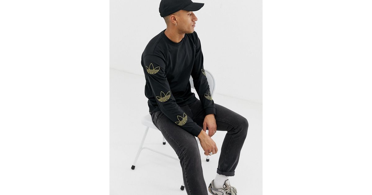 adidas Originals Cotton Long Sleeve T-shirt With Trefoil Arm Print Black  Dv3152 for Men - Lyst