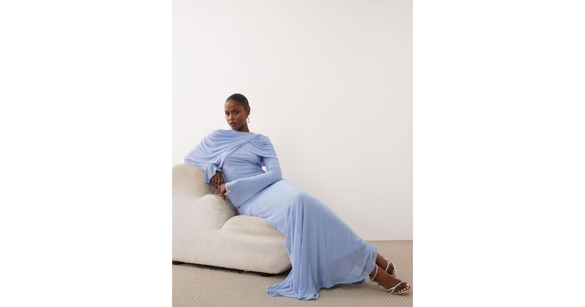 ASOS Modesty Mesh Maxi Dress With Overlay Draped Neckline Detail in ...