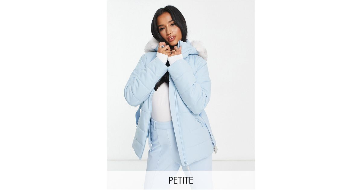 ASOS 4505 Petite ski belted jacket with faux fur hood-Blue