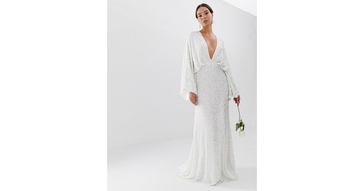 ASOS Synthetic Sequin Kimono Sleeve Wedding Dress in White Lyst