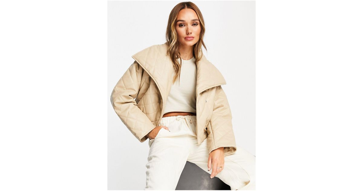 ASOS Waterfall Quilted Faux Leather Jacket in Natural | Lyst