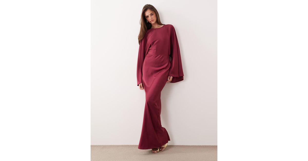 ASOS Textu Satin Batwing Bias Waisted Maxi Dress in Red | Lyst
