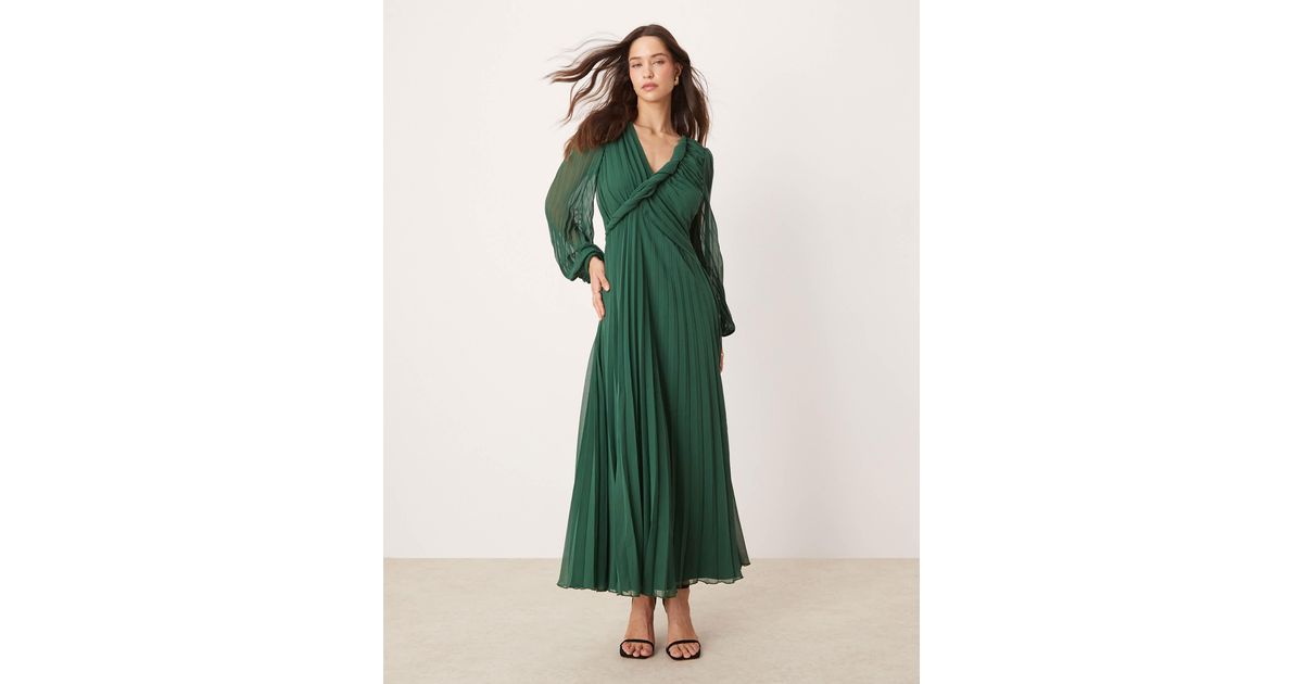 Pleated Wrap Dress Dusty Green