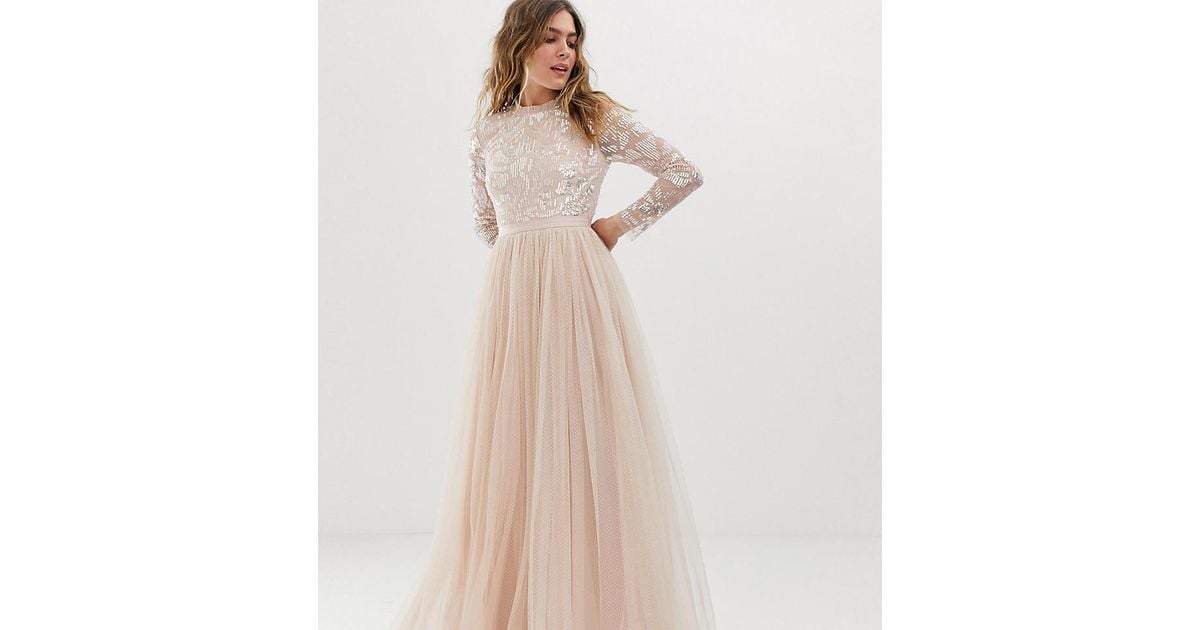 long sleeve sequin tulle dress