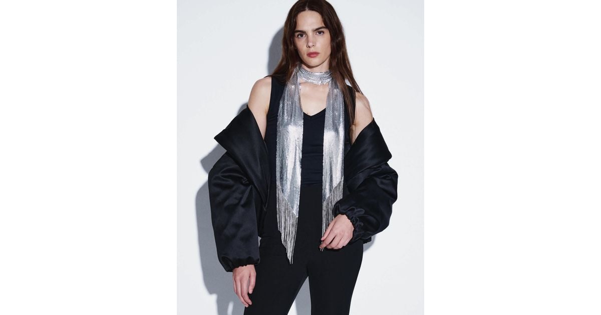 ASOS Skinny Scarf With Diamante Fringe in Blue | Lyst