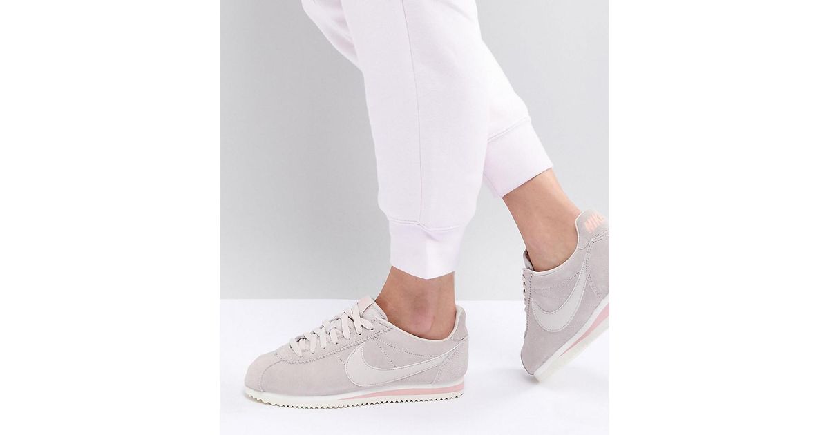 nike classic cortez trainers in sand suede