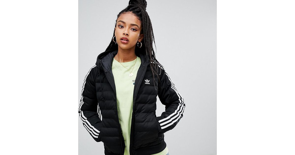 adidas Originals Synthetic Three Stripe Padded Jacket In Black | Lyst ...