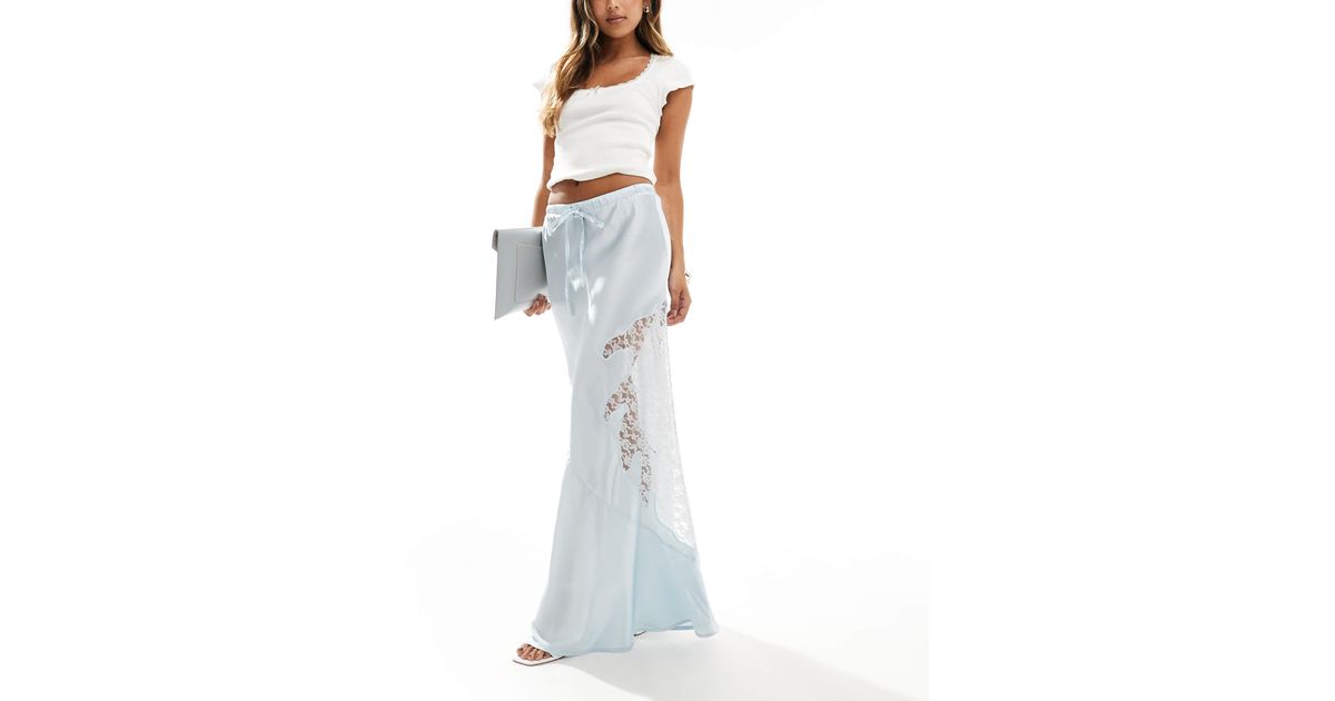 Satin Maxi Pencil Skirt with Lace Corset Waist – White main image 1
