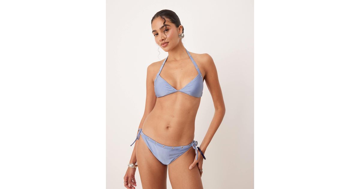 Mango Stud Detail Halter Metallic Bikini Top In Blue Lyst mango-stud-detail-halter-metallic-bikini-top-in-blue-lyst