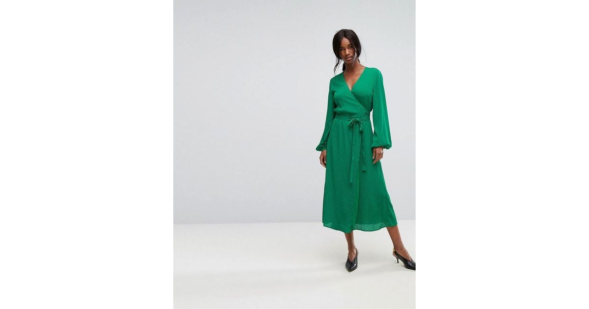 Gestuz Wrap Dress With Tie Waist in Green | Lyst