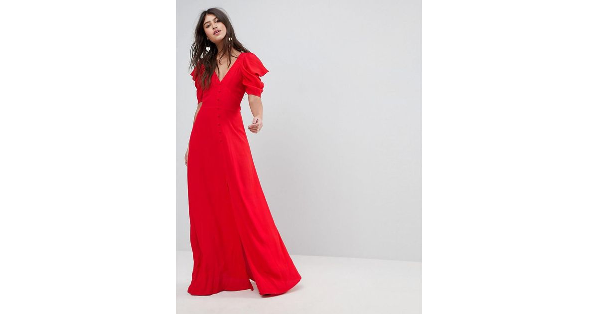 red maxi dress short sleeve