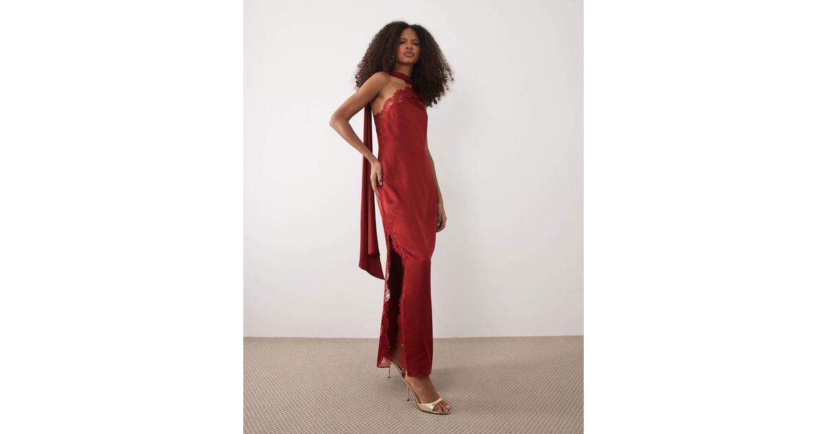 mango capsule collection red dress Mango Capsule strappy maxi dress with lace detail in red