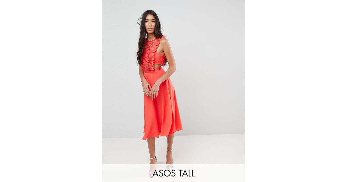 Asos lace pinafore pleated midi dress sale