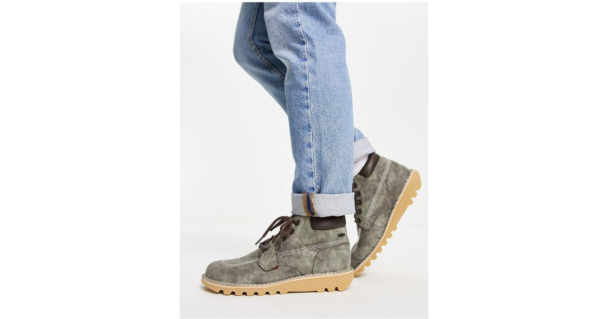 Kickers Leather Kick Hi Roll Boots in Green for Men Lyst UK