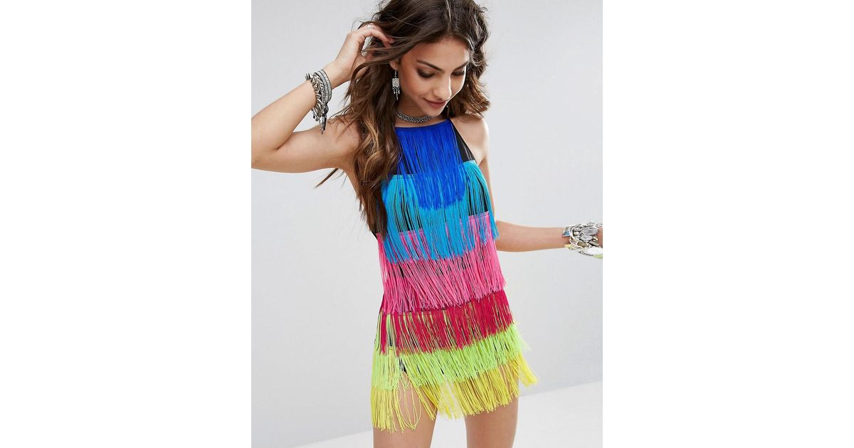 neon tassel playsuit