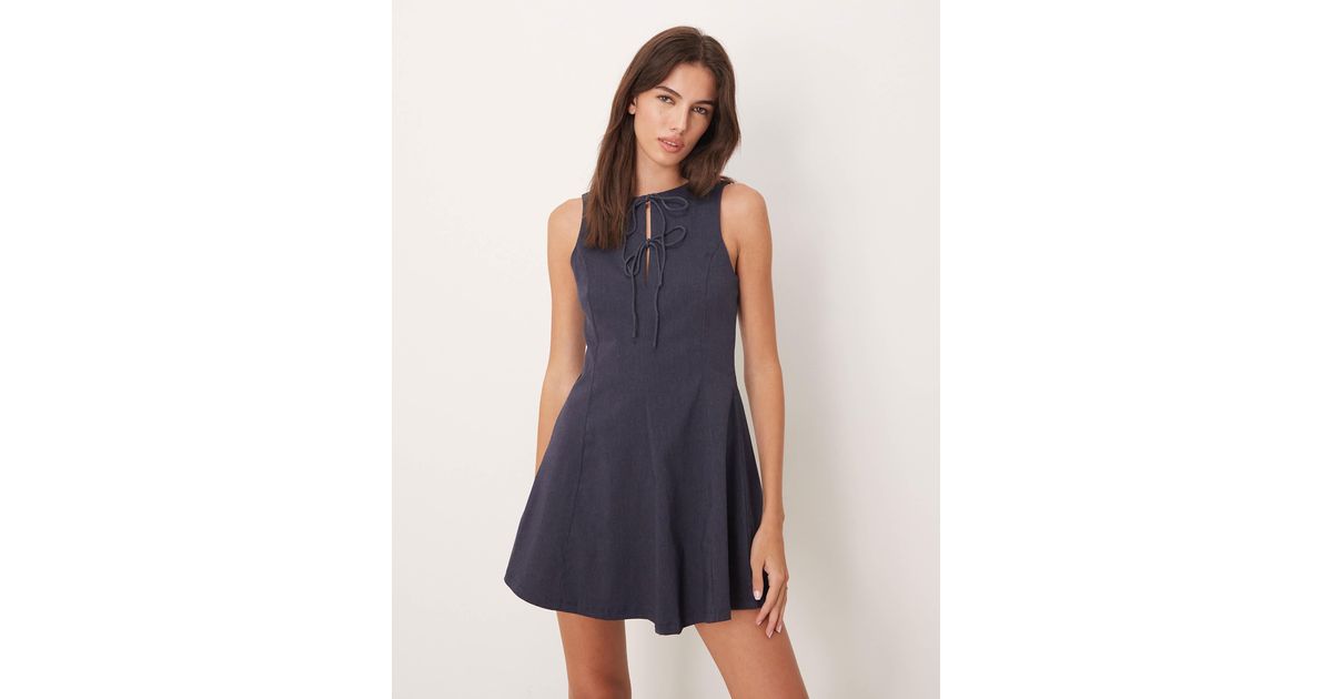 Mango Tie Detail Fit And Flare Mini Shift Dress in Blue | Lyst Mango Tie Detail Fit And Flare Mini Shift Dress in Blue | Lyst