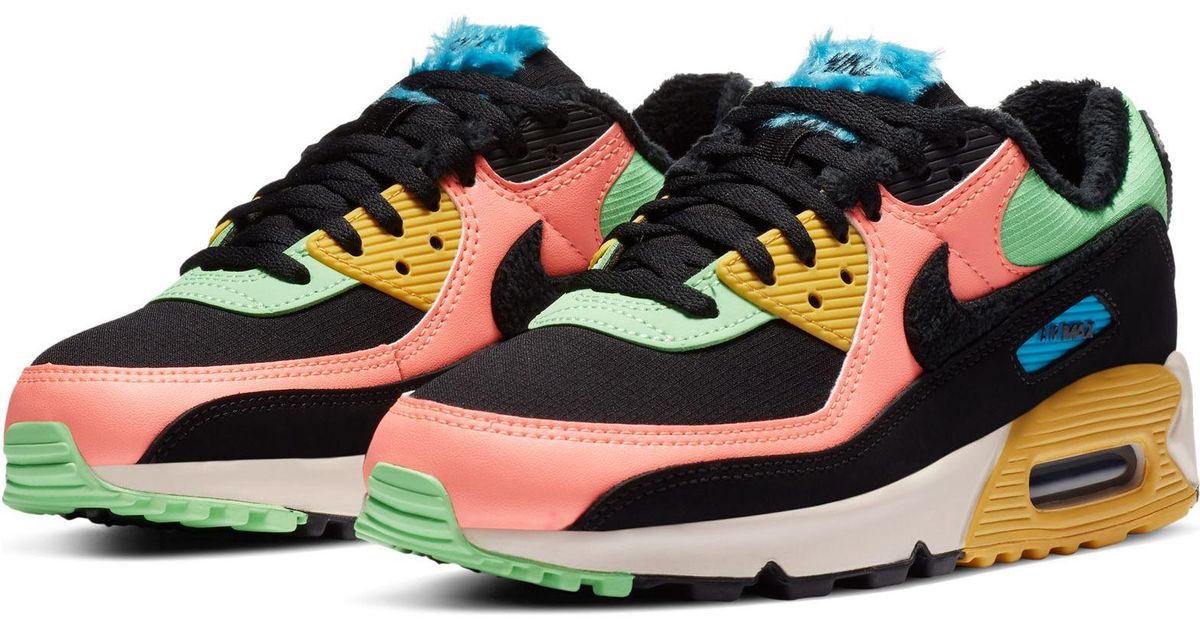 Air Max 90 - Sneakers con pelliccia sintetica nere e neon di Nike | Lyst