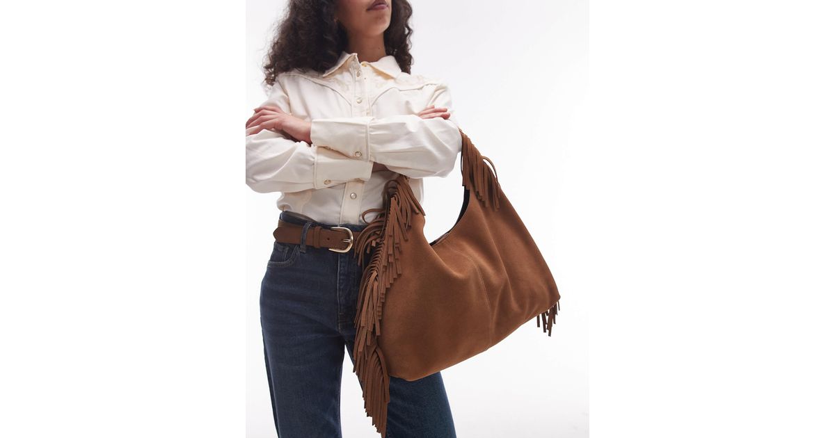 Modarno Sac à Bandoulière Avec Franges En Daim - Sac Bandoulière